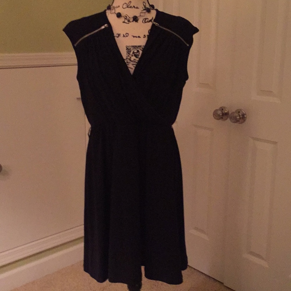 Calvin Klein 10 black dress with decorative zips.